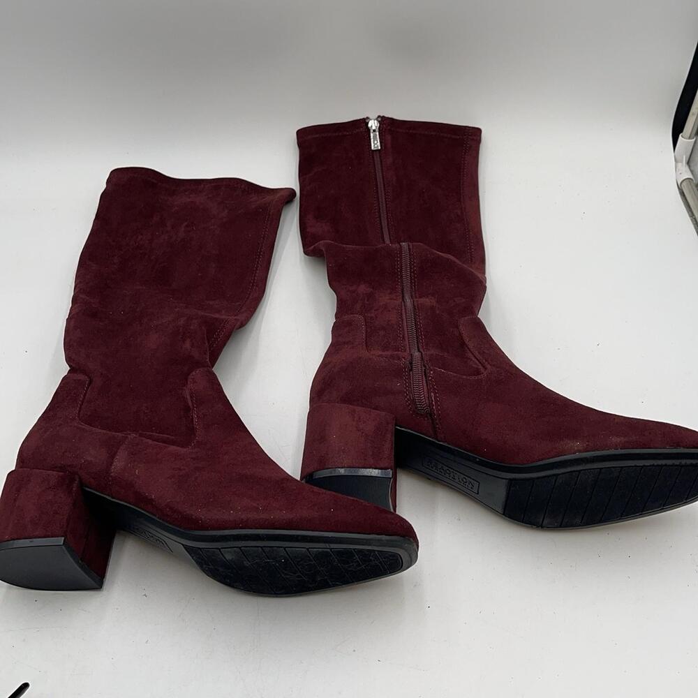 Rida Stretch Boots Womens Red Sock Mid Calf Block Heel Square Toe Size 10